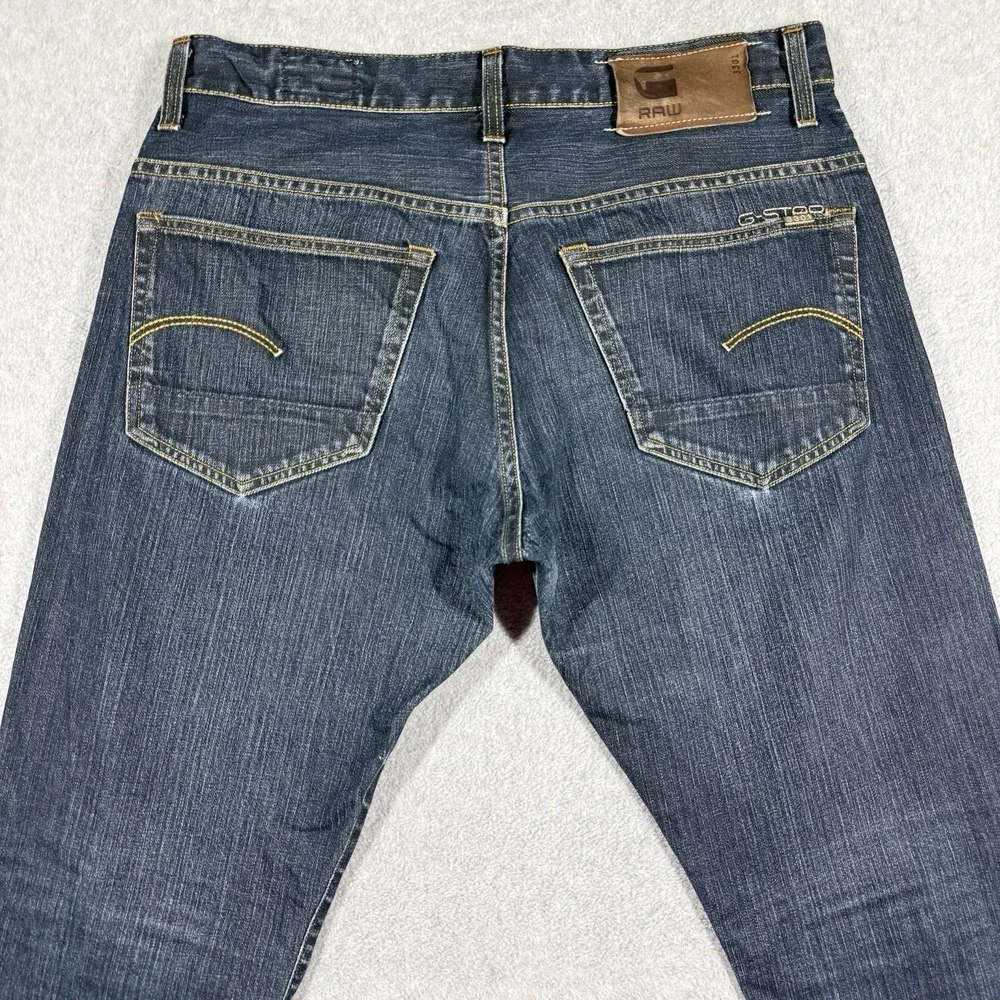G Star Raw Jeans Men 34x30 Blue 3301 Straight Leg‎ Dark Wash Button Fly Italy